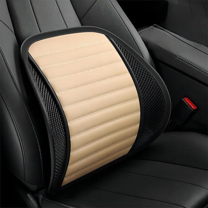 Premium Car Interior Back Support - Versatile Lumbar Cushion for Driver Seat with Breathable Fabric and Adjustable Strap. (2, Beige)