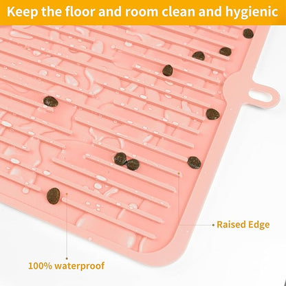 Ptlom Silicone Pet Placemat for Dogs and Cats, Non-Slip Waterproof Dog Feeding Bowl Mats for Food and Water, Small Medium Large Pet Tray Mat Prevent Residues from Spilling onto The Floor, Pink