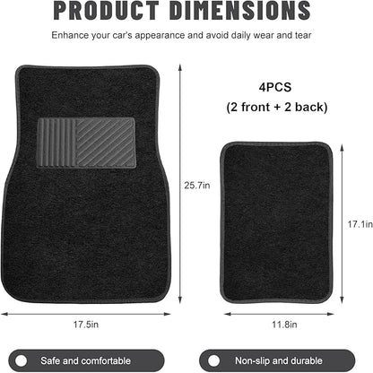 Sun Walker 4 PCS Car Floor Mats, Waterproof Anti-Slip Front & Rear Car Carpets with Driver Heel Pad, All Weather Floor Protective Pads Universal for SUVs Trucks Sedans Vans (Black)