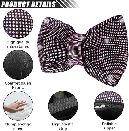 1 PCS Rhinestone Car Headrest Neck Pillow, Auto Headrest Cushion for Driving Seat, Bling Crystal Diamond Bow Neck Support Relax Pillow, Car Interior Accessories for Women Girly (Purple)