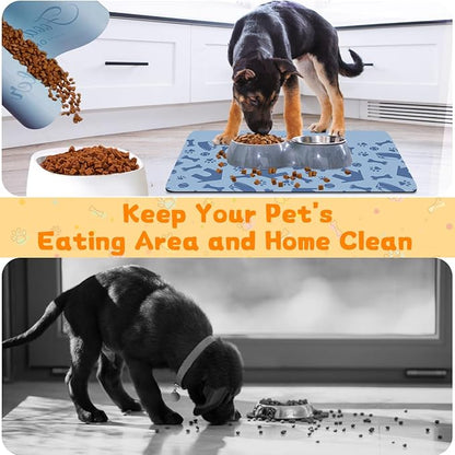 Pet Feeding Mat - Absorbent Dog Food Mat for Floors Waterproof，Dog Cat Placemat Mat for Food and Water Bowls - No Stains No Sliding Quick Dry Water Eating Dish Mat