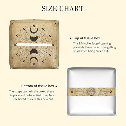 POIUBLE Leather Tissue Box Holder Moon Phases Tissue Box Cover Astrology Square Waterproof Tissue Holder Organizer Modern Napkin Holder for Bedroom Dresser Night Stand Office Desk