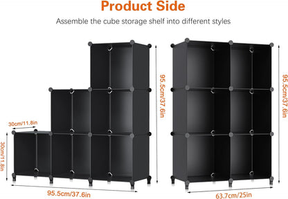6-Cube Storage Organizer, Closet Organizer Storage Cabinet Shelf Bookcase Bookshelf with Metal Hammer, Storage Cubes Organizer Cabinet for Kids, Closet, Bedroom, Bathroom(11.8x11.8x11.8 inch)Black