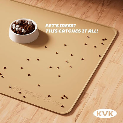 KVK Dog Food Mat, 39.4×29.5in Extra Large Silicone Pet Feeding Mat - Waterproof, Non - Slip, Chew - Resistant for Food & Water, Protect Floors (Brown)