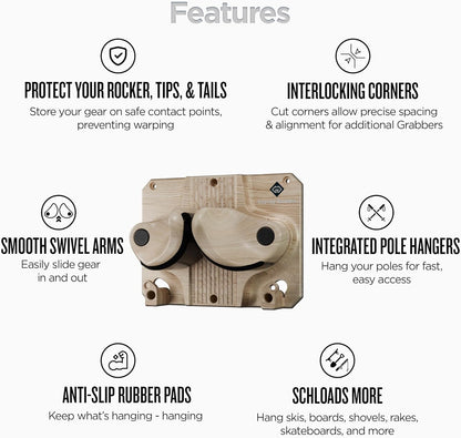 Ultimate Ski & Snowboard Wall Rack | Secure, Non-Slip Storage | Fits Any Ski/Board | Garage Organization | Ski Storage Rack | Snowboard Storage Rack | Winter Gear Organizer | 6 Pck