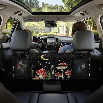 Mushroom Car Trunk Organizer Back Seat Hanging Black, Washable Trunk Oxford Cloth Bag with 4 Pockets, Space Saving Expert, Easy to Clean & Install In All Vehicles