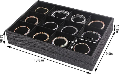Julysky 2Pcs 12 Grids Stackable Jewelry Organizer Trays for Drawer,Bracelet Holder Box,Necklace Display Stand for Selling