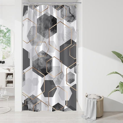 Litabel Modern Small Stall Shower Curtain for Bathroom, Grey Geometric Art Decor Waterproof Bath Curtain, Abstract Fabric Shower Curtain Sets for Home Decor, 36x72 Inch