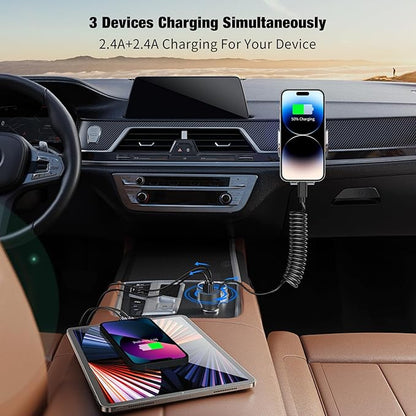 [Apple MFi Certified] USB Car Charger Plug, Aymla Dual Port Coiled Cord Auto Cigarette Lighter Adapter with 5FT Coiled Lightning Cable for iPhone 14 Pro Max/14 Plus/14/13 Pro/13 Mini/12/11/XS/XR/8