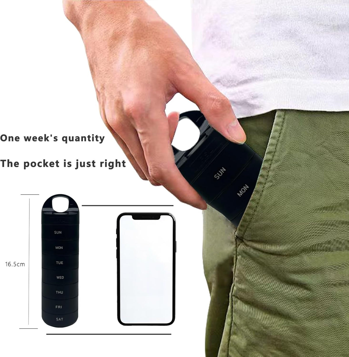 Black Plastic Weekly Pill Organizer - Smart Medicine Pill Organizer Travel - Waterproof, BPA-Free 7 Day Medicine Container - Pill Holder for Vitamins & Medications