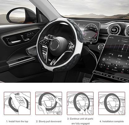Car Steering Wheel Cover, 15 Inch Elastic Comfortable Auto Steering Wheel Protector, Anti-Slip Leather Wheel Cover Fashionable Interior Accessories for Most Cars Trucks SUVs (White)