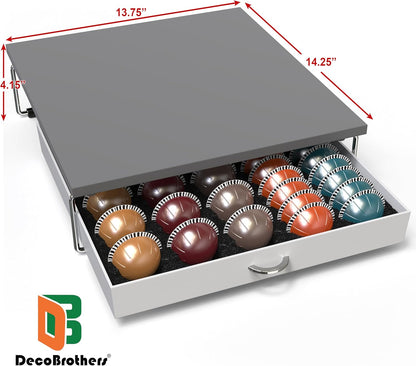 DecoBrothers Supreme Vertuoline Drawer, Holds with 30 Big or 60 Small Vertuoline Pods, Grey