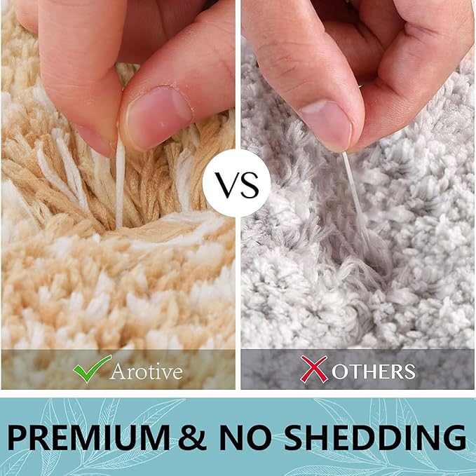 Arotive Microfiber Bathroom Rugs, Shaggy Soft and Absorbent Bath Rug, Non-Slip, Thick Plush Machine Washable Dry Bath Mats for Bathroom, Tub and Shower, 47x17, Beige, Rectangular