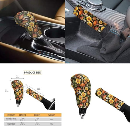 Mushroom 6pcs Car Steering Wheel Cover Set for Men Women Sunflower Car Interior Accessories Cup Coaster Handbrake Cover Universal Fit Auto,Suvs,Truck