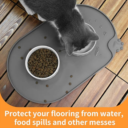 KPWACD Pet Placemat for Dog and Cat, Waterproof Silicone Dogs Feeding Bowl Mat Prevent Food and Water Overflow, High-Lips Puppy Dish Mats Suitable for Small Medium Big Pets, Grey, 24" * 16"