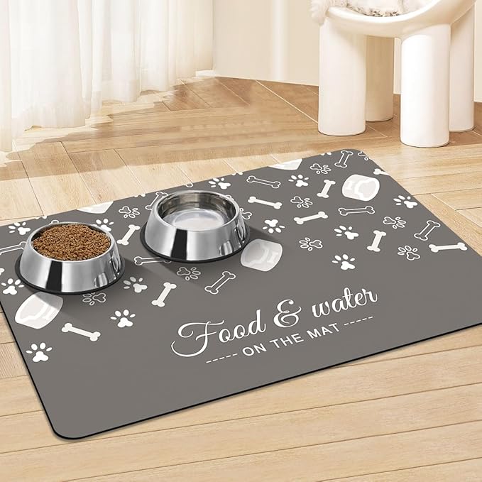 Pet Feeding Mat - Absorbent Dog Food Mat for Floors Waterproof，Dog Cat Placemat Mat for Food and Water Bowls - No Stains No Sliding Quick Dry Water Eating Dish Mat