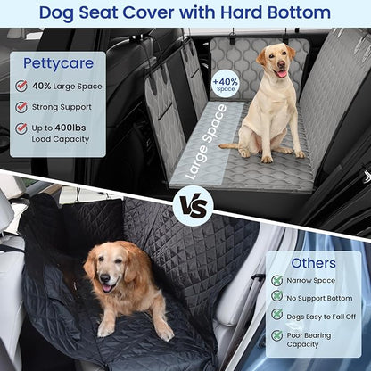 pettycare Dog Back Seat Cover Hard Bottom, Supports 400lbs, for Car with Mesh Window, Non-Slip SUV Truck, Grey
