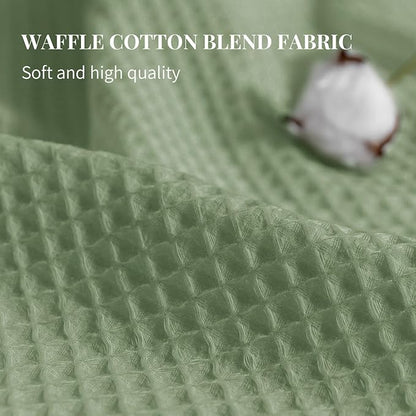 River Dream Sage Green Fabric Shower Curtain Set, Cotton Blend, Waffle Weave, with Snap in Replacement Liner，71 x 74 inches