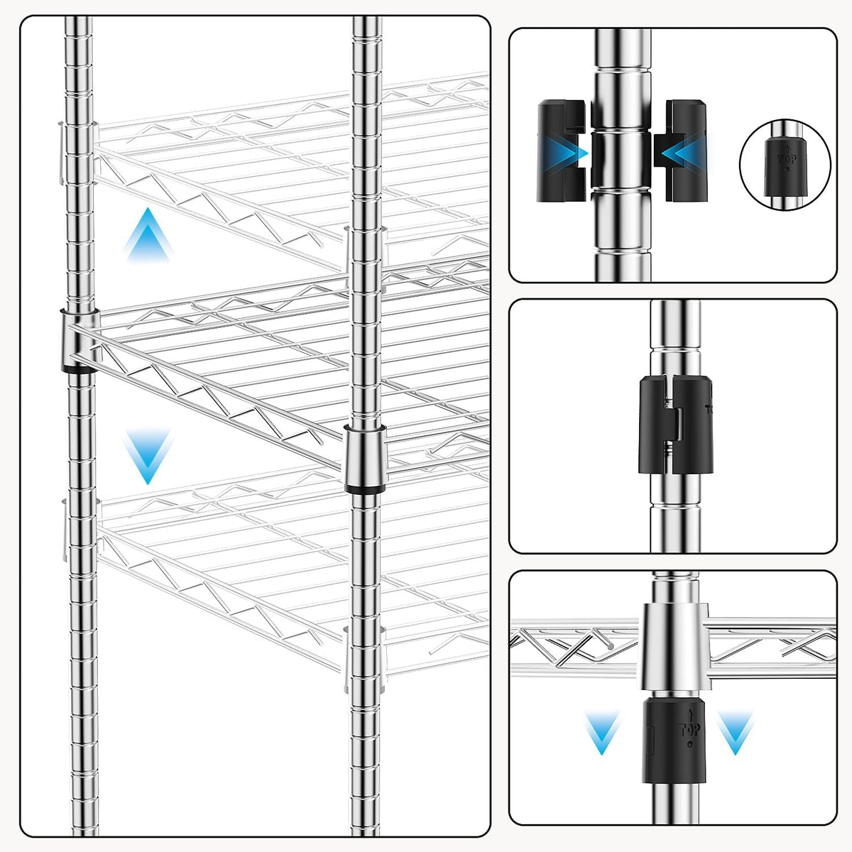 1000 lbs 4Tier Shelf Metal Storage Shelves Wire Rack Closet Organizers with Wheel for Garage Kitchen Bathroom Laundry Chrome 13.7" D x 29.5" W x 47.2" H