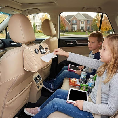 UNICOLD Tissue Boxes Holder Car Sun Visor or Vehicle Backseat Tissue Holder Car Napkin Holder for PU Leather Universal Car Paper Towel Holder Tissue Organizer Bag (Beige1)