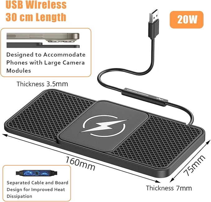 Wireless Car Phone Charger for BMW 4 Series Coupe M4(2014–2025), Type C/USB 20W Fast Charging Pad, Non-Slip Charging Station for Travel Home Office Desk, Lightweight, USB