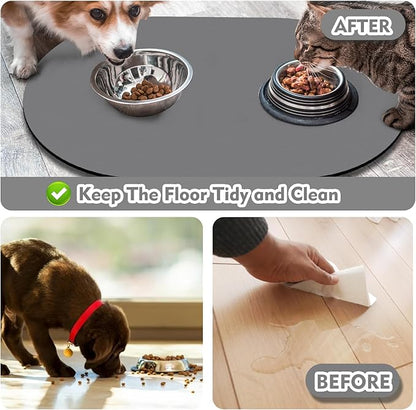 METEOROCK Pet Feeding Mat – 20''x12'' Absorbent Dog Food Mat, Pet Water Mats Protect Floor, No Stains Quick Dry Water Bowl Mats, Non-Slip Rubber Base Pet Placemats for Food and Water, Dark Gray
