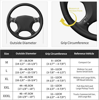 Suede Leather Steering Wheel Cover Wrap Kit - DIY Stitch-On for 18-19" Wheels, Superior Sweat Absorption & Non-Slip Grip, Comfortable & Durable Year-Round Upgrade