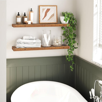 HOOBRO Floating Shelves for Wall, Wall Mounted Shelf Set of 2, 31.5" Hanging Shelf with Invisible Brackets, for Wall in Bathroom, Bedroom, Toilet, Kitchen, Living Room, Office, Rustic Brown BF80BJP201