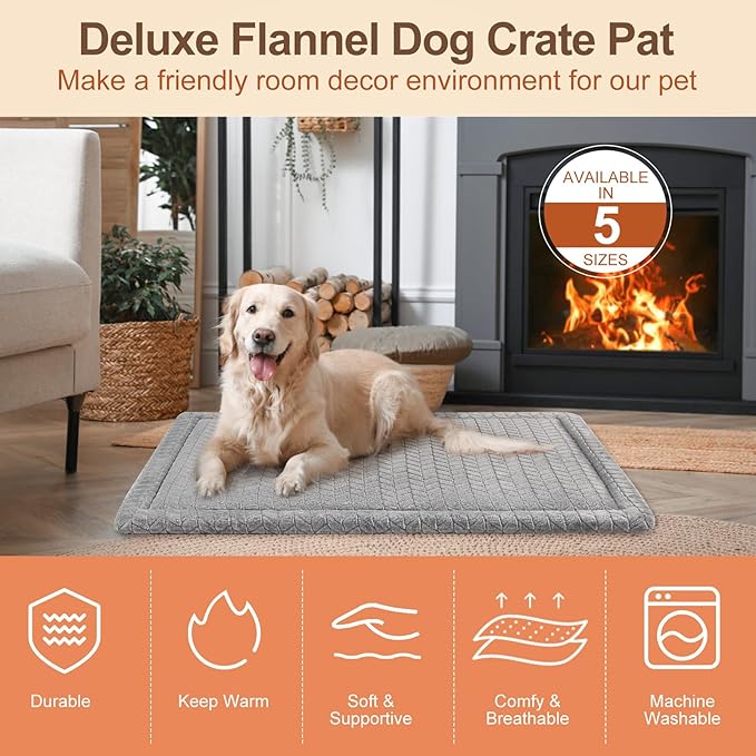 BEAUTYZOO Dog Bed Crate Pad 48 x 30 inch, Washable Dog Crate Mat for XX-Large Sized Dogs, Anti-Slip Pet Crate Bed Kennel Pad, Durable Cozy Puppy Sleeping Mat Rectangle Mattress, Grey