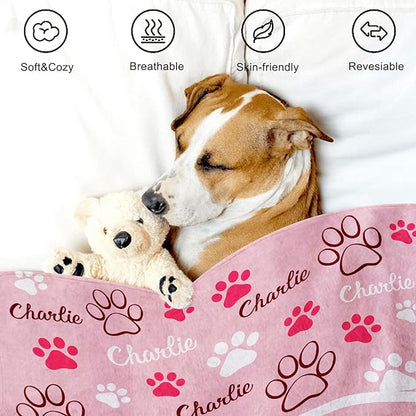 GlisterGlow Personalized Dog Blanket, Customized Pet Blankets with Name Picture, Throw Blanket for Small Medium Large Dog Puppy Cat (E-Pink)