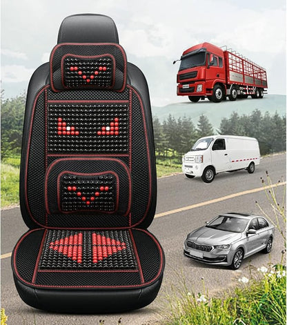 Natural Wood Beaded Seat Cover with Cooling Ventilated Mesh, Massage Seat Cushion with Lumbar Support for Car/Truck Driver