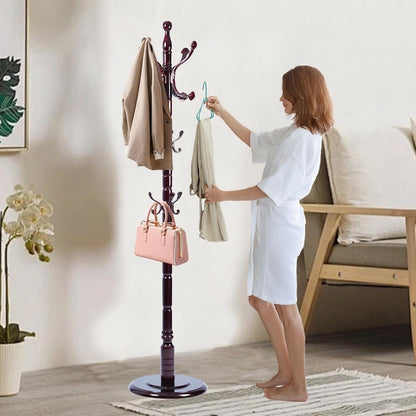 Solid Wooden Coat Rack Stand, Coat Racks Freestanding with 14 Hooks, Natural Birch Wood Coat stands with Sturdy Round Base, Tree Coat Hanger Standing for Entryway Bedroom Office (Ruyi Hook)
