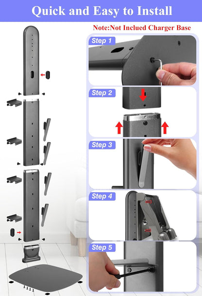 Haturi Premium Vacuum Stand for Dyson Gen5 V15 V12 V11 V10 V8 V7 V6, Metal Attachment Holder with 4 Hooks & 4 Shelves, Hidden Cord Design, Space-Saving Storage Organizer for Dyson Cordless Vacuums