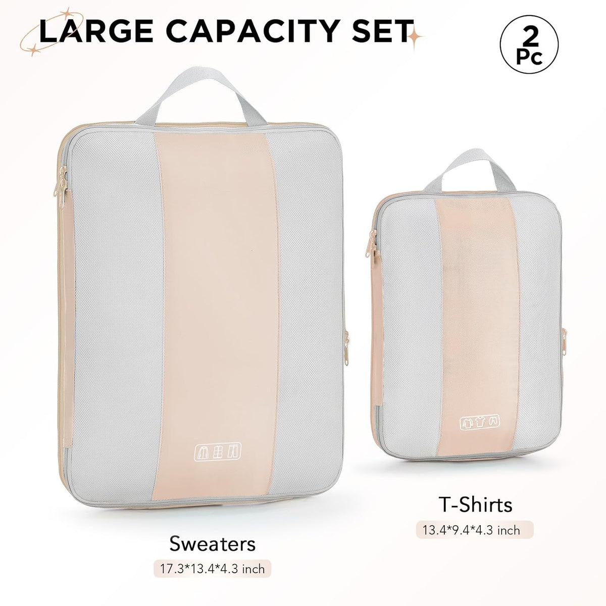 2 Set Compression Packing Cubes for Travel Essentials,Compressible Expandable Packing Cubes for Suitcase,OlarHike Luggage Organizer Bags for Travel,Handy Helper for Organizing Clothes(Beige)