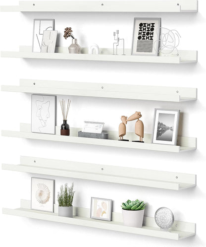 upsimples Floating Shelves for Wall, 35.5 Inch Shelves for Decor Storage Set of 6, Wall Mounted Wood Shelf for Bedroom, Living Room, Bathroom, Kitchen, Long Picture Ledge Shelves, White