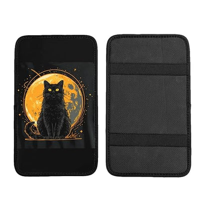 Black Cat Yellow Eyes Car Auto Armrest Cushion Cover Accessories Center Console Seat Box Pad Protector Universal Decoration for Most Vehicle SUV Truck