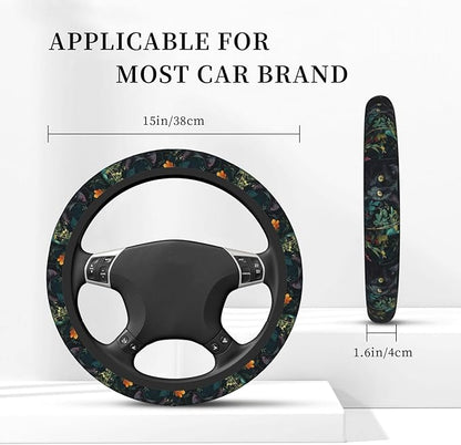 Car Steering Wheel Cover with Anti-Slip Lining, Universal 15 inch Wheel Cover, Fashion Car Interior Accessories for Women Men - Vintage Flower Black Cat