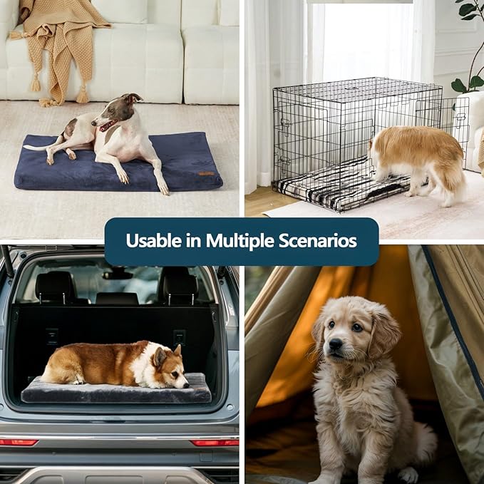 LIORCE Dog Crate Pad - Dog Bed Large Sized Dogs with Removable Washable Cover and Waterproof Lining - XL Memory Foam Pet Bed for Crate - Reversible Kennel Mat (Cool & Warm), 42-inch, Dark Grey
