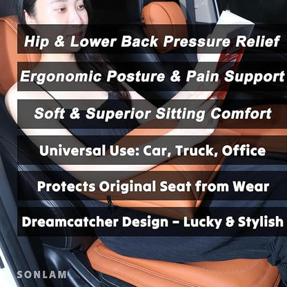 Comfort Dreamcatcher Car Seat Cushion Non-Slip - Relaxing, Optimal Support & Posture for Long Drive (Front Seats (Orange))