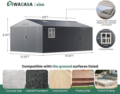 Metal Garage Shed, 13x20x8.5' Large Outdoor Storage Building and Workshop, Weatherproof Steel Carport with Ultra-Reinforced Truss System, Skylights Dual-Entry