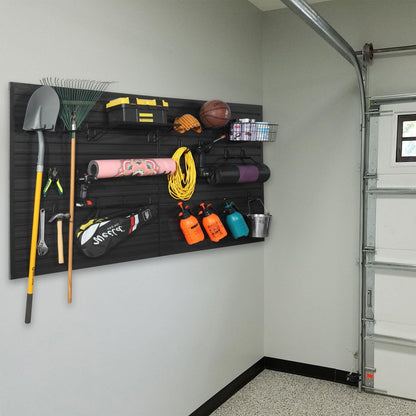 Slatwall Panel Garage Organizer PVC Slatwall Heavy Duty Wall Mounted Rack, Interlocking Slat Wall Panels for Tool Organization Peg Board(Grey 4 x 8 ft)