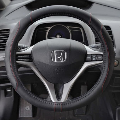 Motor Trend Ergonomic Steering Wheel Cover/Protector for Small Size Steering Wheels in Cars, SUVs, Boats (13.5-14.5") - Grip Drive Pro Comfort Grip (Black/Red Stitching)