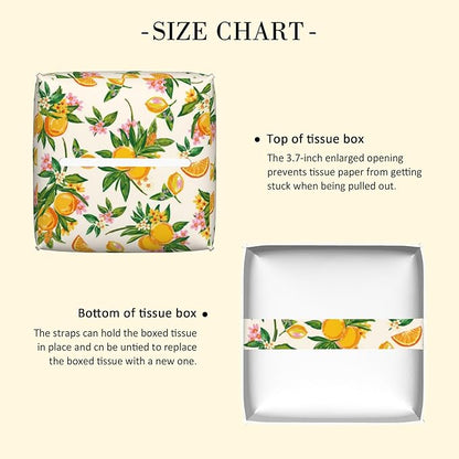 POIUBLE Tissue Box Holder Orange Fruit Floral Tissue Box Cover Square Leather Tissue Holder Organizer Portable Decorative Facial Paper Case for Home Office Bathroom Vanity Countertop