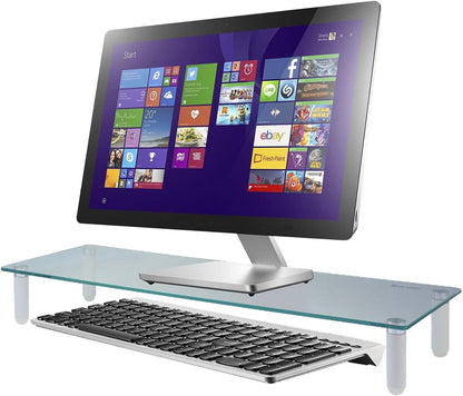 Kantek Glass Monitor Riser with 5mm Tempered Glass Platform and 40-Pound Capacity, 22-Inch W x 8.25-Inch D x 3.25-Inch H, Clear Glass (MS370)