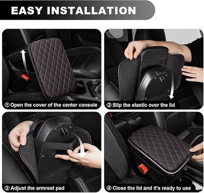 Upgraded Car Center Console Cover Fit for Corolla Faux Leather Car Armrest Cover Cushion with 2 Storage Bags,Car Armrest Storage Box Interior Accessories(Black&Redline)