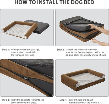 WNPETHOME Orthopedic Dog Beds for Large Dogs, Waterproof Memory Foam Large Dog Bed with Sides, Non-Slip Bottom and Egg-Crate Foam Big Pet Couch Bed with Washable Removable Cover