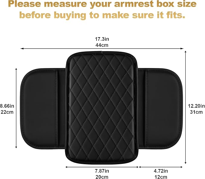 Center Console Cover for TSX: Armrest Cover for Car with 2 Storage Bags - Scratch & Wear Resistant & Waterproof Leather Console Cover,Anti-Scratch Auto Armrest Pad Accessory （Black
