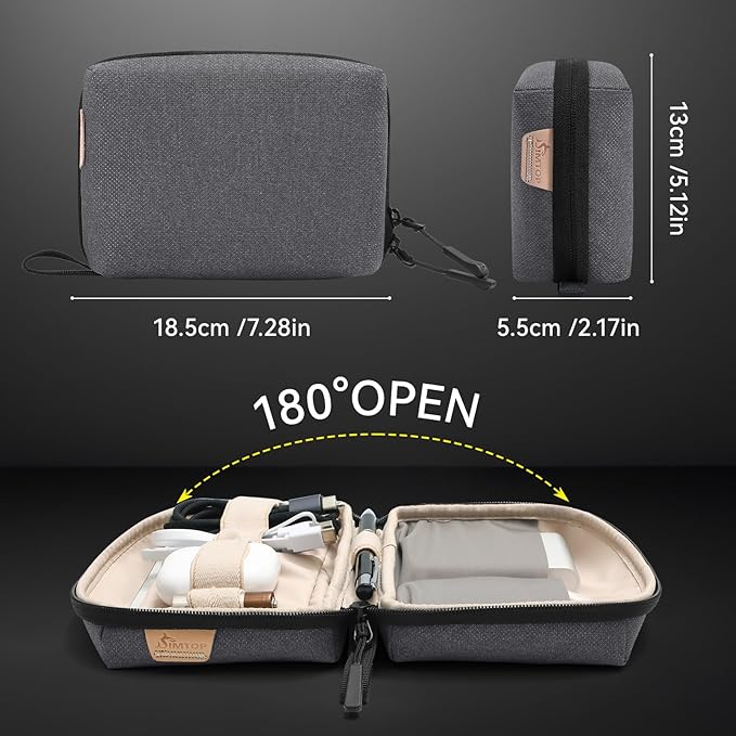 SIMTOP Electronics Organizer Cord Organizer Travel, Small Tech Bag for Cords, Chargers, Power Bank, Earbuds – Portable Cable Pouch for Office, Business Trip, Commute – Water & Scratch-Resistant