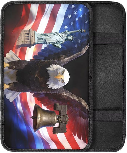 Eagle Liberty Car Center Console Cover Patriotic Car Accessories for Women Men Arm Rest Cover for SUV Sedan Comfortable Car Armrest Cover Pad