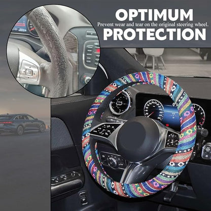 Boho Steering Wheel Cover, Steering Wheel Cover Women, 15 inch Hippie Style Protector Covers, Universal Ethnic Flax Cloth Car Accessories Universal for SUV Van Truck (Hippie-A)